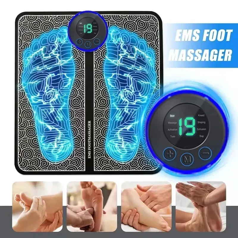 EMS Foot Massager Pulse Sole Massage Pad 8 Modes 19 Levels USB Charging Therapy Instrument Relaxation Foot Spa
