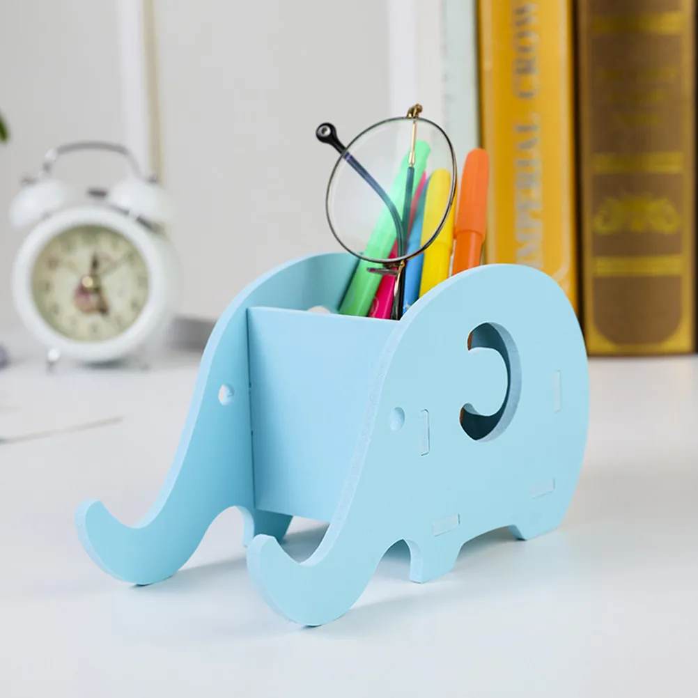 3Pcs Wood-Plastic Plate Elephant Shape Pen Holder Multi-Function Desk Organizer Cell Phone Stand Storage Box Storage Box