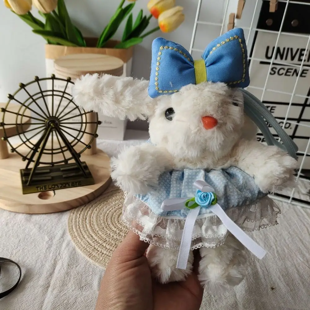 弓型ぬいぐるみうさぎキーホルダー、プリンセスパールドレスを着た漫画風うさぎ人形キーリング、かわいい柔らかい垂れ耳うさぎペンダント、子供へのプレゼントに