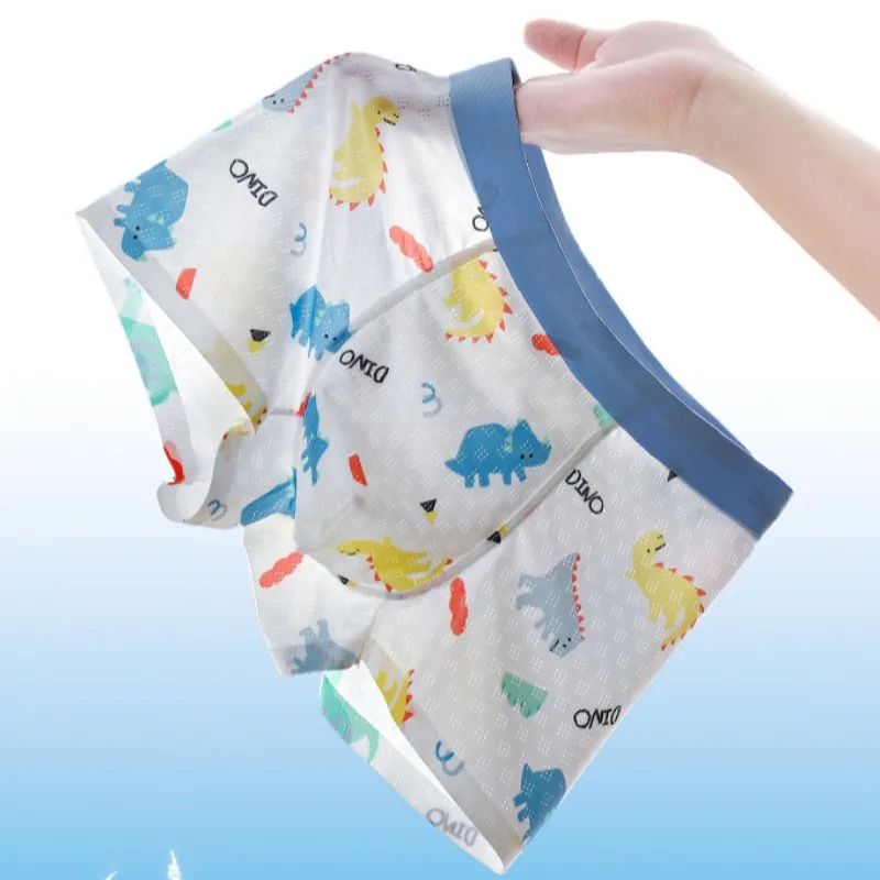 4PCS Kids Boy Thin Breathable Cool Mesh Panties Student Soft Antibacterial Knickers 2+y Young Child Cute Cartoon Print Underwear image 4