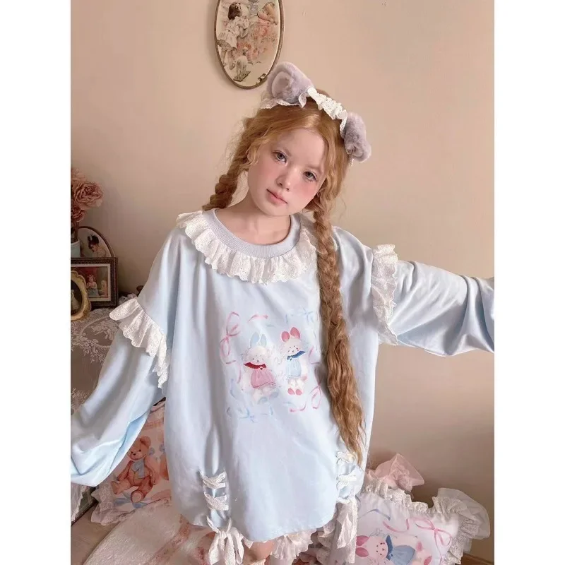 مكتب سيدة مودا اليابان س الرقبة المرقعة الدانتيل تصميم البلوفرات فضفاضة Y2k الجمالية الصليب الدانتيل يصل بلايز عادية فاسق فتاة الملابس #4