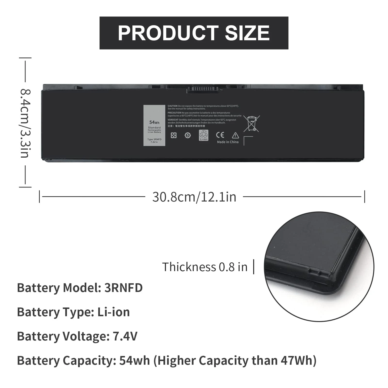 Substituição da bateria de alta capacidade, 54Wh, E7440, 3RNFD, Dell Latitude 14, E7450, E7420 Series, V8XN3, 34GKR, 451-BBOG, BBFV, 7.4V, Laptop