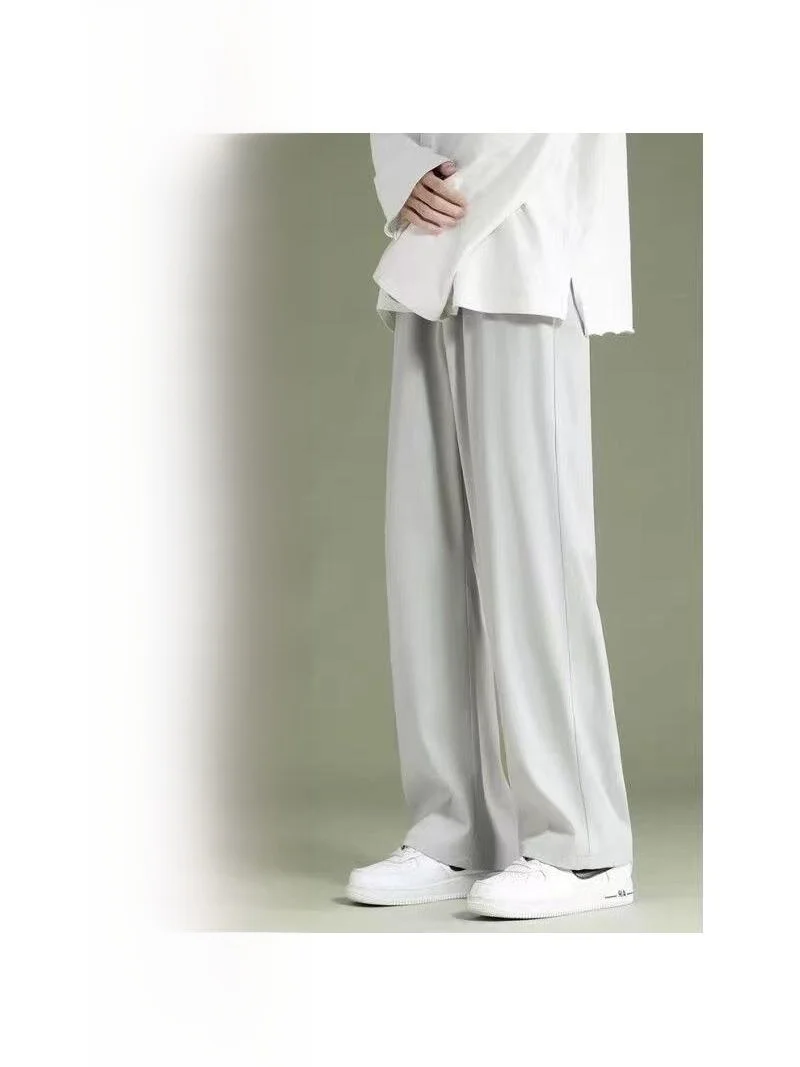 Pantaloni a gamba dritta in seta di ghiaccio Pantaloni estivi da uomo sottili Qui Dry Spor Pantaloni casual a gamba larga Pantaloni lunghi a vita alta Colore Bla