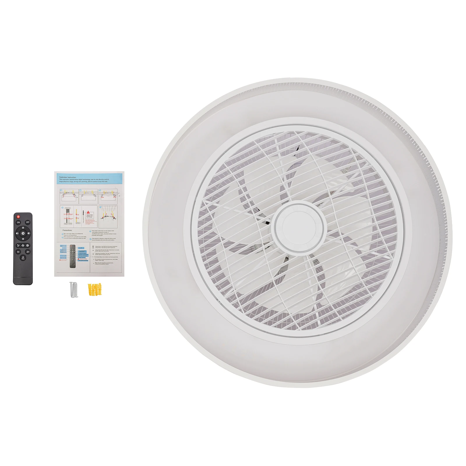 55Cm Round Ceiling Fan Light 3 Color LED Chandelier Lamp Bedroom+Remote Control