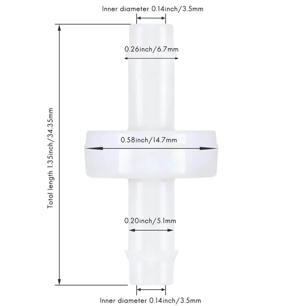 4Pcs Check Valve PVDF Wear-Resistant One-Way Check Valve for Fuel Gas Liquid Air 1/4 Inch 6 mm