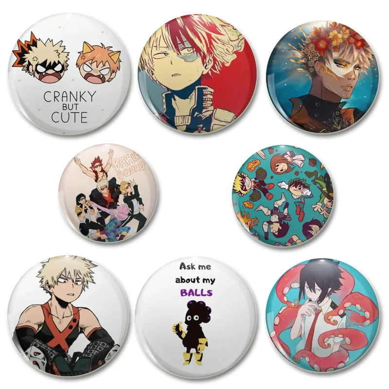 Anime Badge Cartoon Figure Midoriya Izuku All·Might Bakugou Katsuki Todoroki Shoto Round Display Brooches Lapel Pins Jewelrys