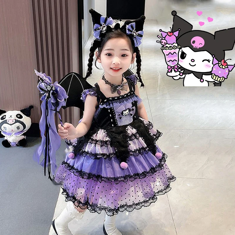 Mädchen Kleid Kinder Kostüm Kleider Halloween Sanrio Cosplay Prinzessin Kleid Kuromi Lolita Weihnachten Puffy Rock Anzug Niedlich