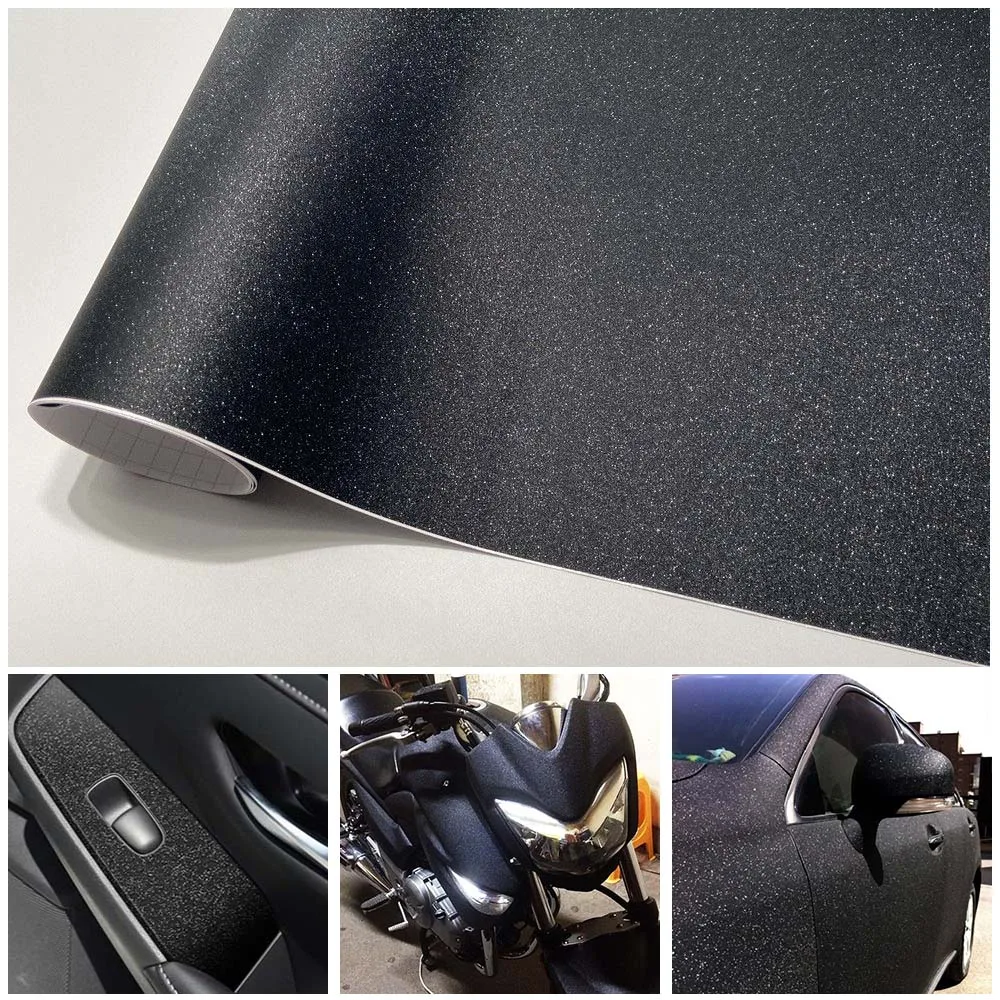 Matte Frosted Sandy Glitter Schwarze Vinylfolie Selbstklebend DIY Auto Motorrad Innen- und Außenbereich Klebefolie