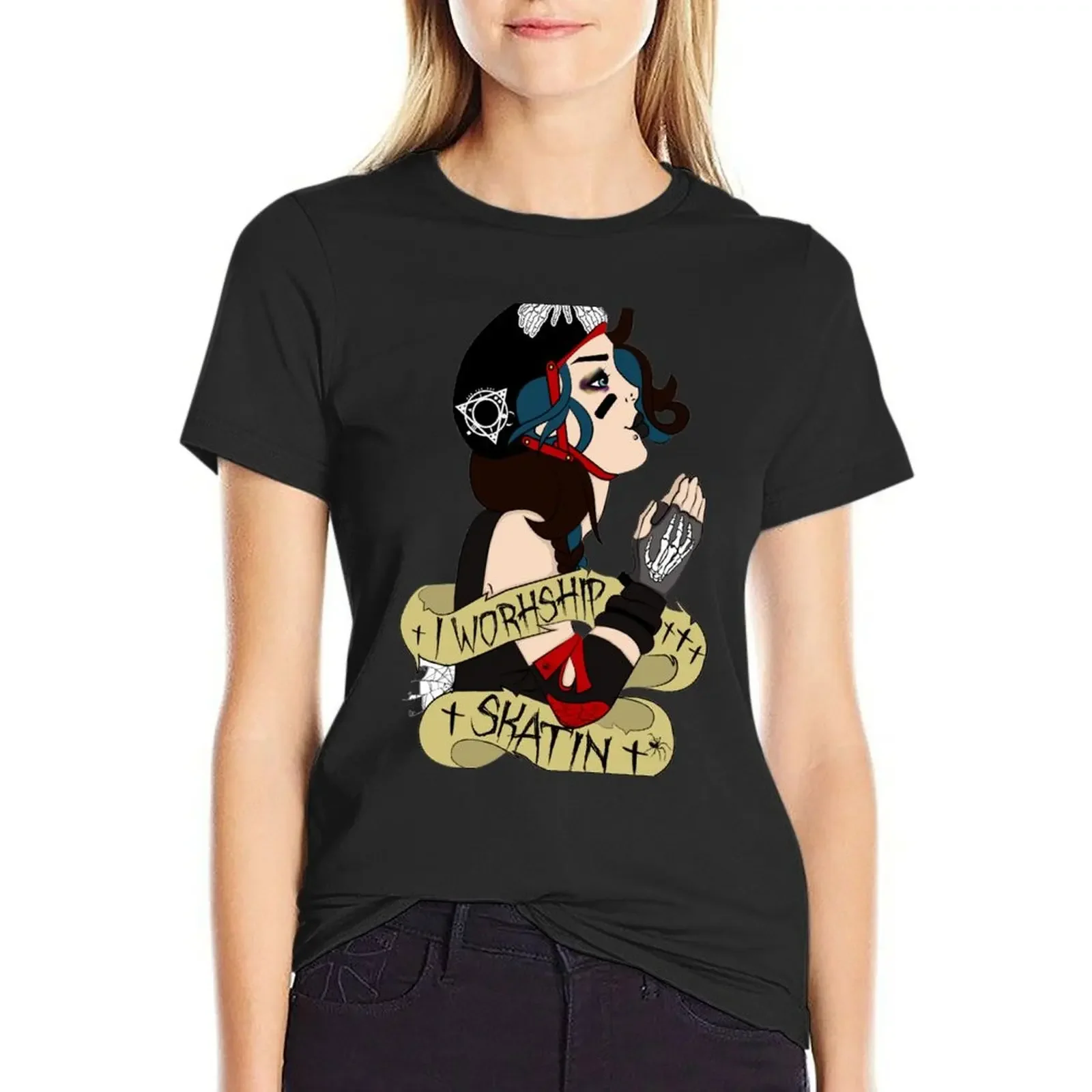 

I Worship Skatin T-Shirt vintage customs design your own cute tops funny Woman T-shirts