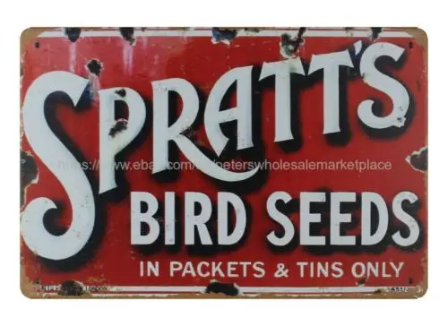 Spratt's Bird Seeds metal tin sign metallic wall decoration