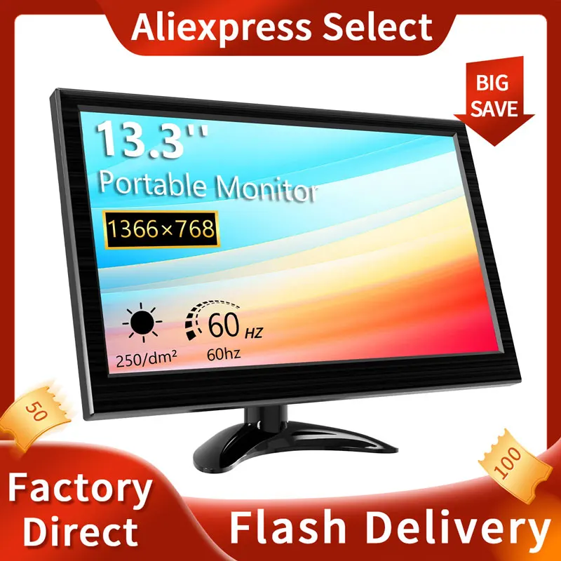 

NEW 13.3 inch Small Monitor 1366X768 Mini PC Monitor with HDMI VGA AV BNC USB Intput for Laptop PS4 Xbox Computer Monitor