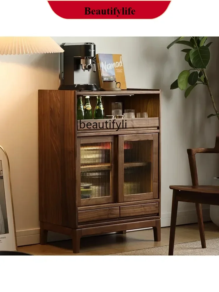 

DD132 Black Walnut Tea Cabinet Solid Wood Sideboard Sofa Side Cabinet Modern Simple Storage Locker storage cabinet furniture