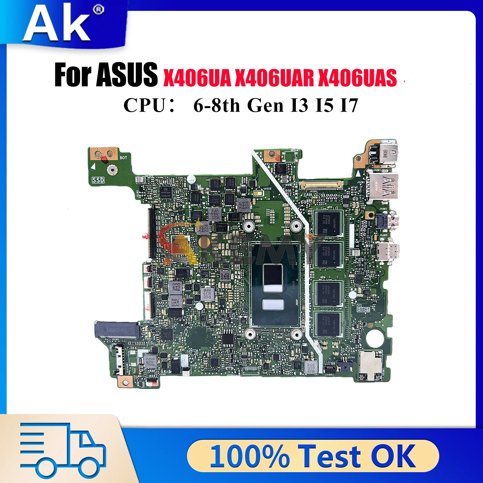 

Материнская плата для ноутбука X406UA для ASUS VivoBook K406U S406U X406UAS V406U X406UAR X406U X406UA, материнская плата с процессором I3 I5 I7, тест ОК