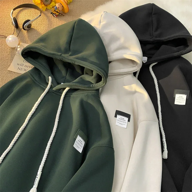 Autumn New in Solid Color Hooded Sweatshirts For Men Y2K Streetwear Appliques Hoodies Women Oversized Fleece Pullover Hoody