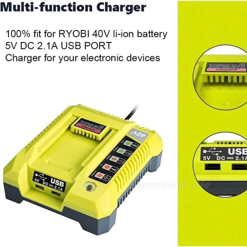 

【 Быстрая доставка】Зарядное устройство 40 В для аккумулятора Ryobi OP401 Зарядное устройство для литий-ионного аккумулятора Ryobi 40 В с 2 портами USB