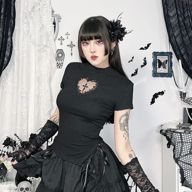Y2k Gothic Basic T-shirt Women Vintage Streetwear Harajuku Grunge