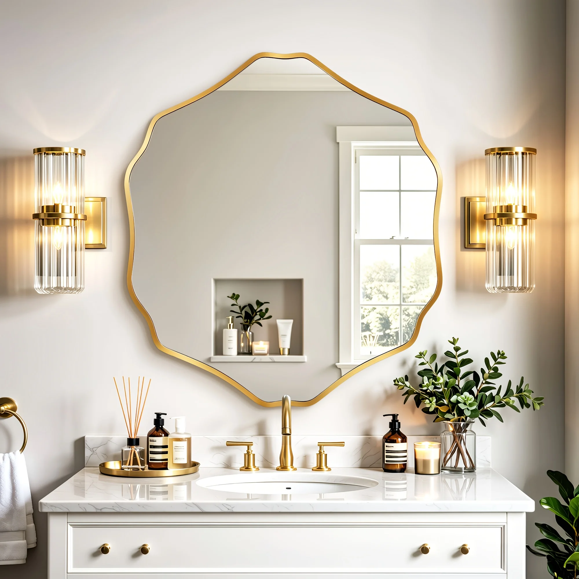 

Scalloped Wall Mirror, Wavy Edge Bathroom Vanity Mirror with Metal Frame