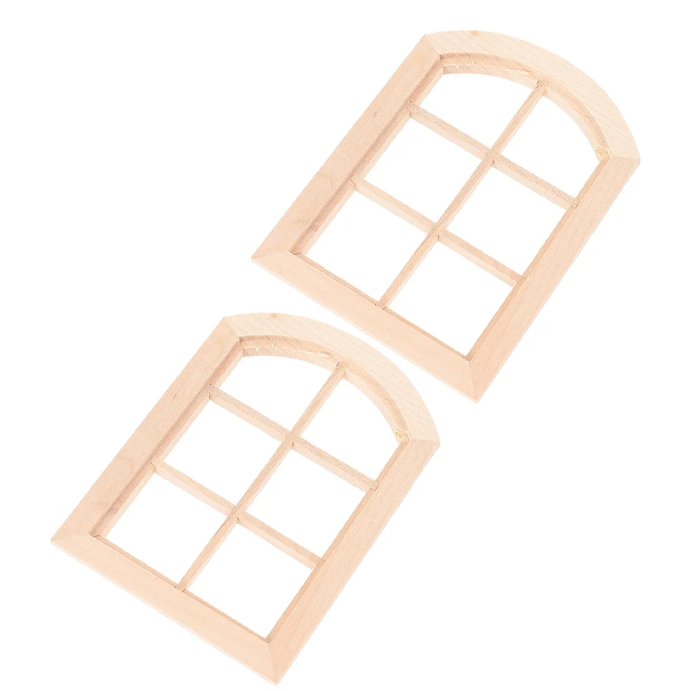 2pcs 1:12 Scale Dollhouse 6 Pane Arched Top Wooden Frames for Miniature Furniture Decoration High Realism for Dollhouse