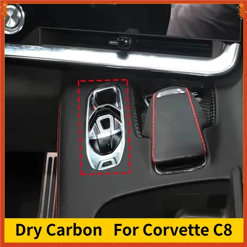 

For Chevrolet Corvette C8 Real Dry Carbon Fiber 2020-2023 Inner Console Gear Shift Button Cover Trim Interior Modification