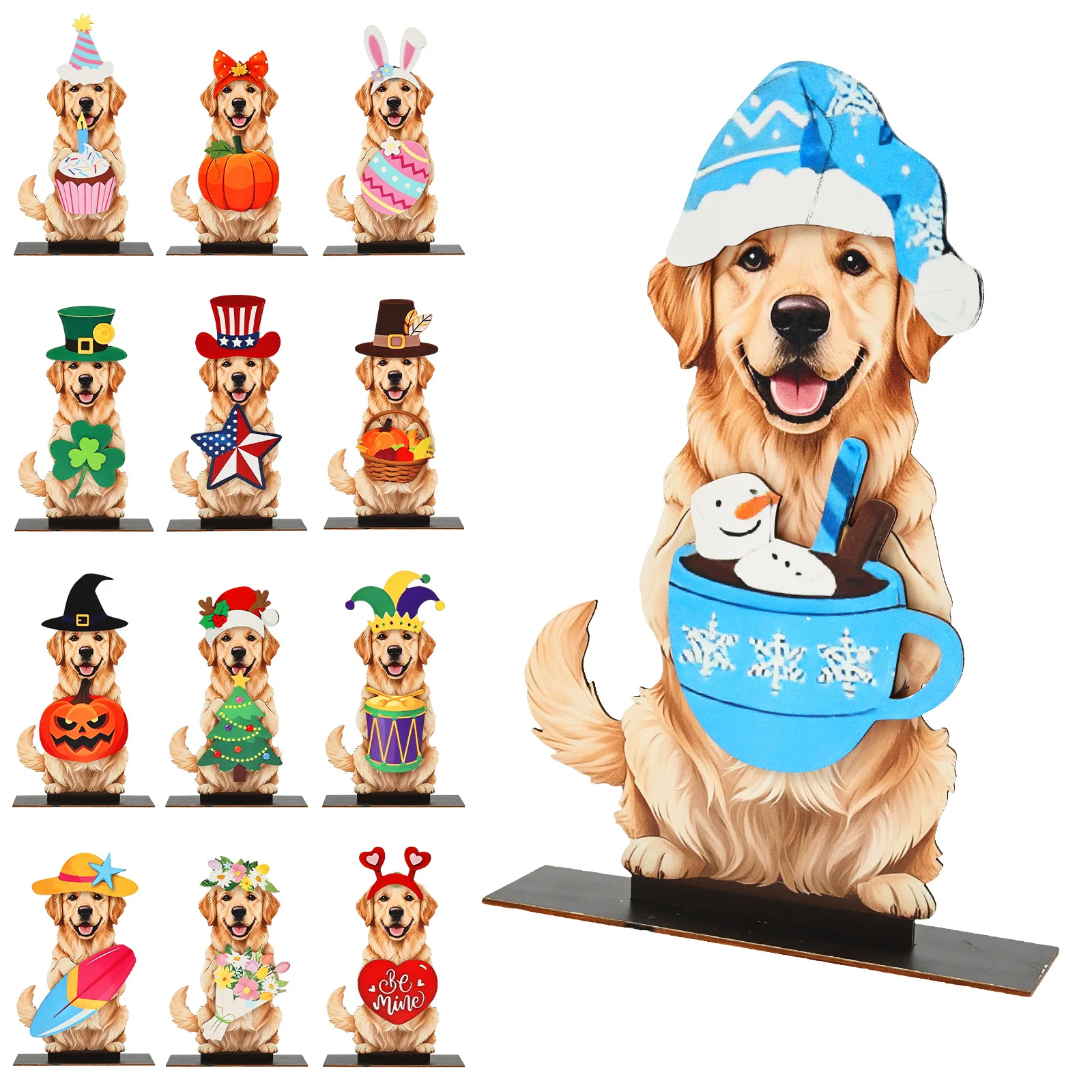 1Set Magnetic Attraction Wooden Animal Decoration Interchangeable Seasonal Creature Wooden Decor Set Pet Magnetic Ornament Decor