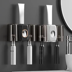 Wall-Mounted Toothbrush Holder, Bathroom Toothbrush and Cup Set, Multifunctional Toothbrush and Toothpaste Dispenser, Suitable for Bathroom, with 4 Toothbrush Slots, 2 Cups