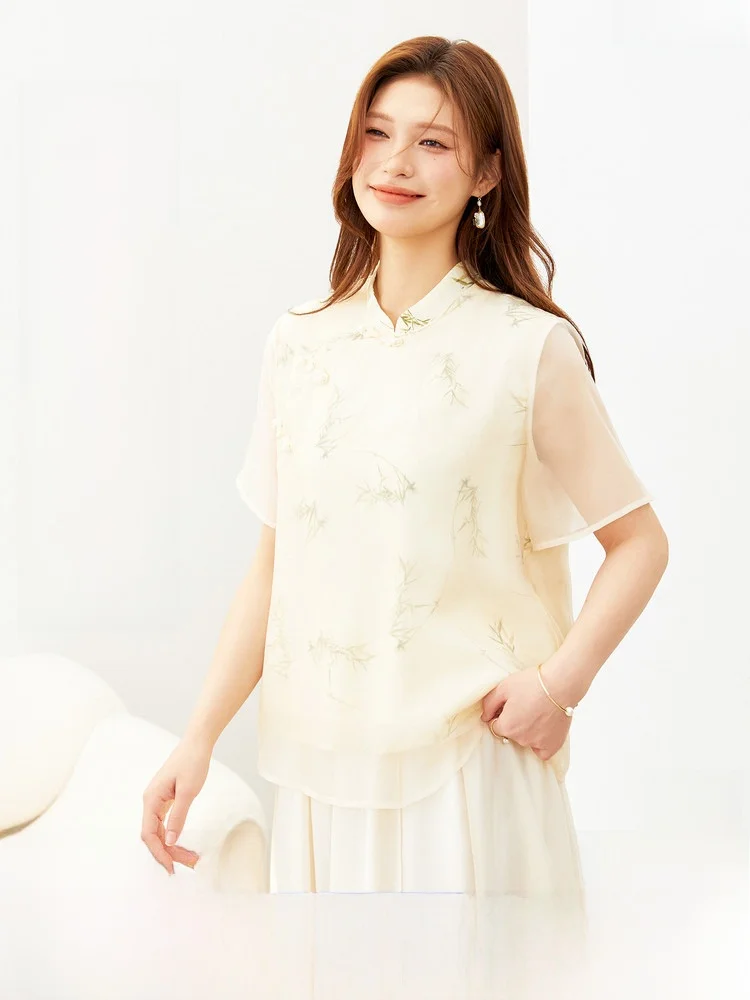 

Новая женская летняя рубашка в китайском стиле с воротником и пуговицами, больших размеров, модная, для повседневной носки, из полиэстера, для фигуры типа «груша»