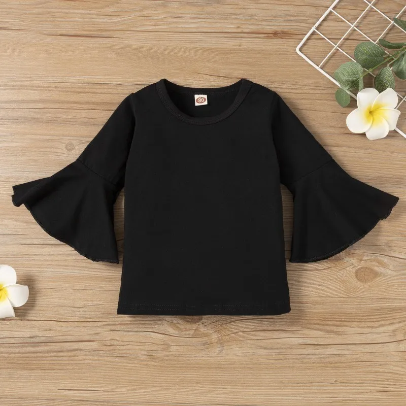 Children\'s Clothing sets Girls Black Flared Sleeve Top + Leopard Print Trousers Autumn Outfit 1-5 Years Kids Clothing