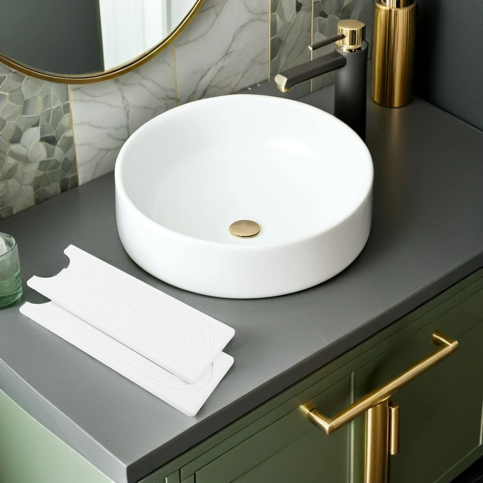 

1Set Diatomite Stone Kitchen Sink Mat Fast Drying Absorbent Tray Splash Guard Countertop Organizer Anti Slip Design