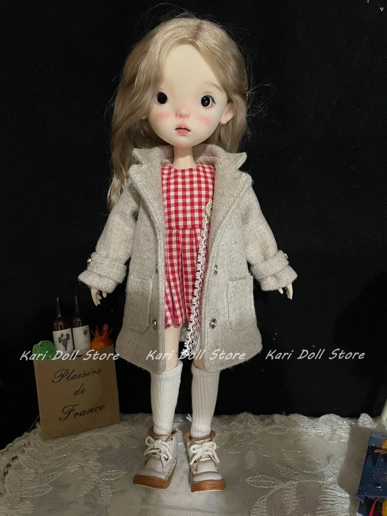 Kari Doll Clothes and skirts 2025 Light gray half-length tweed doll overcoat for Landazz Landoudou Doll