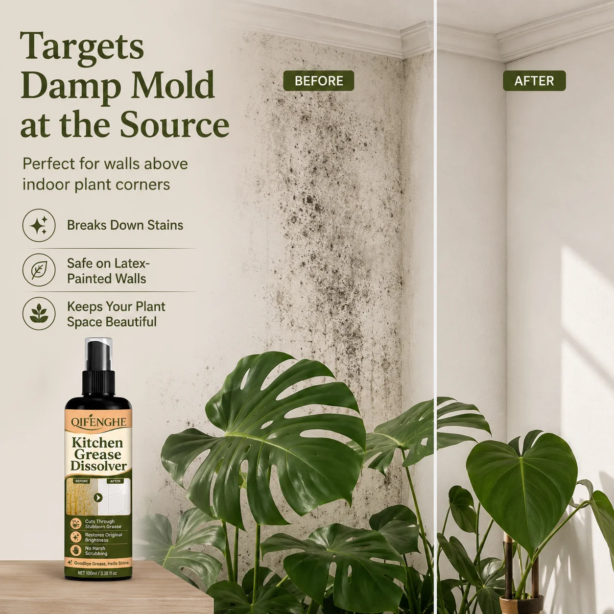 100ml High-Efficient Wall Cleaner for Latex Paint Putty Surface, Fast Removes Crayon Grease Stains, One Spray One Wipe