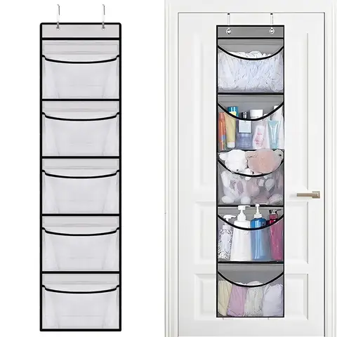 Estantes plegables para colgar en la pared, organizador de ropa sobre la puerta, almacenamiento para armario con 5 bolsillos, organizador para dormitorio y baño