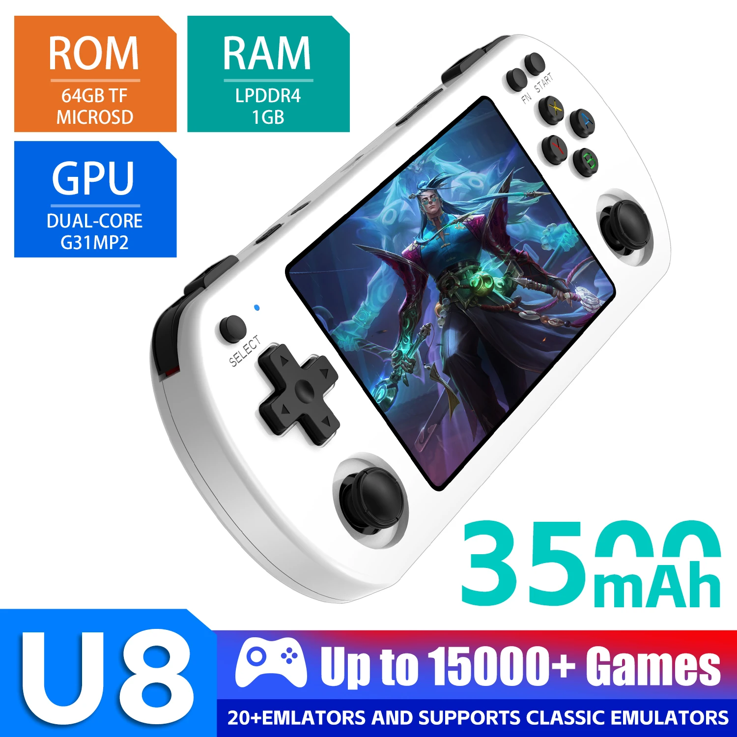 

Open Source U8 Retro Handheld Video Game Console 64GB/128GB Linux System 4.0" IPS Screen 15000+Game Portable Pocket Video Player
