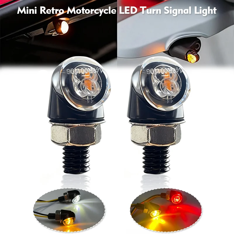 8mm Mini Motorcycle Turn Signal Light 12V DRL Aluminium Flashing Indicator Front Rear Tail Lamp For Cafe Racer Bobber Chopper