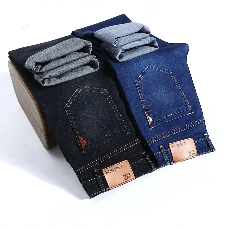 Hot Jeans Heren Slanke Slanke Rechte Stretch Jeans Vier Seizoenen Heren Volwassen Gentleman Comfortabele Losse Senior Heren Jeans High-end