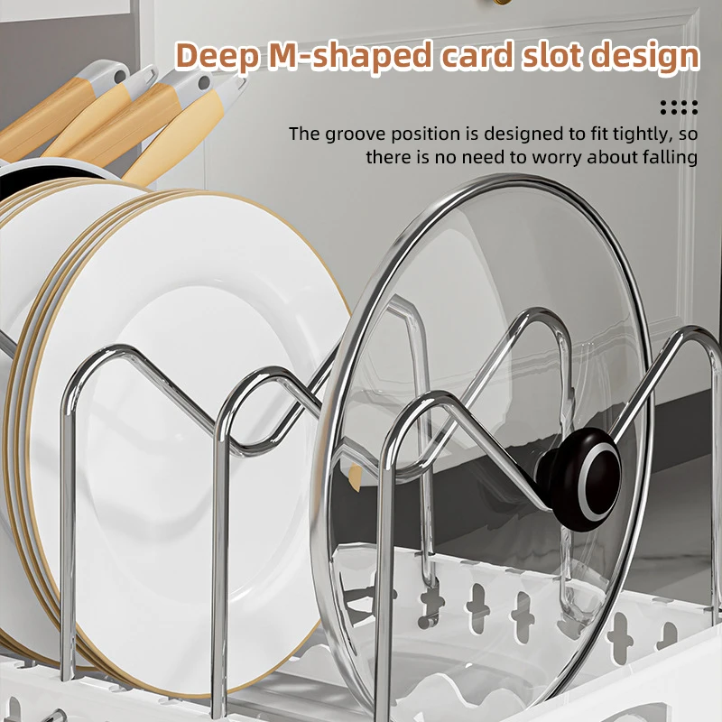 

Sliding Pot Lid Holder and Pan Rack Multifunctional Dish Drying Racks Pull out Pot and Pan Organizer Dishes Storage