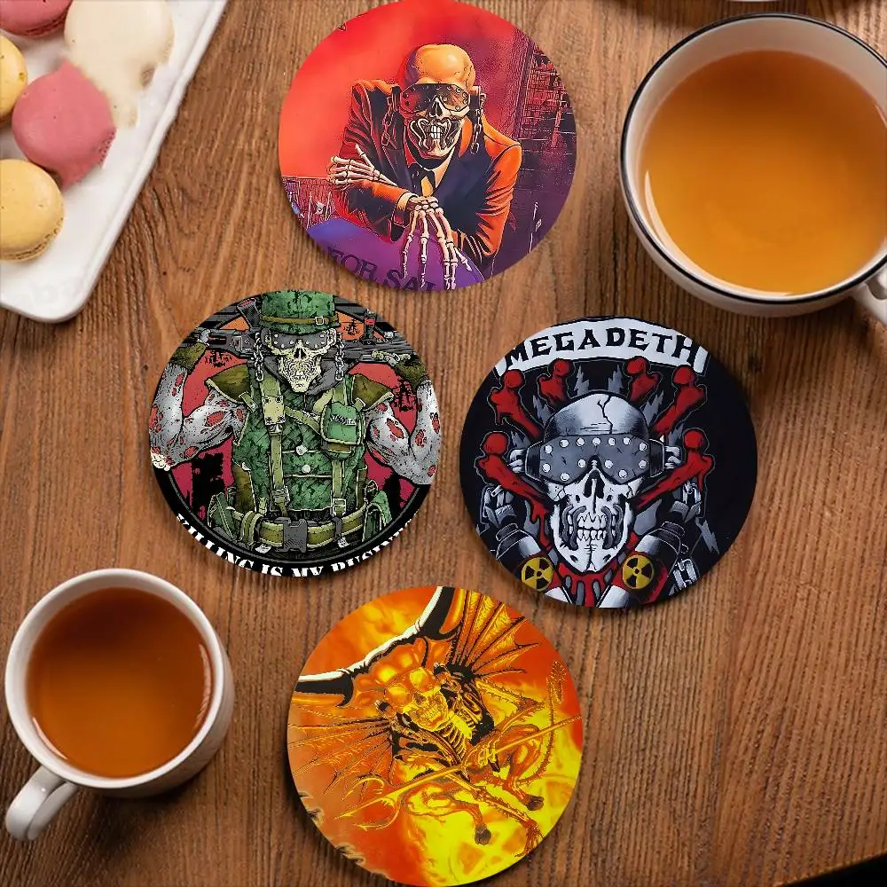 Rock Metal Band M-Megadeth Wood Coaster Set - Heat Resistant for Tea & Coffee, Home Cafe Decor Holiday Gift