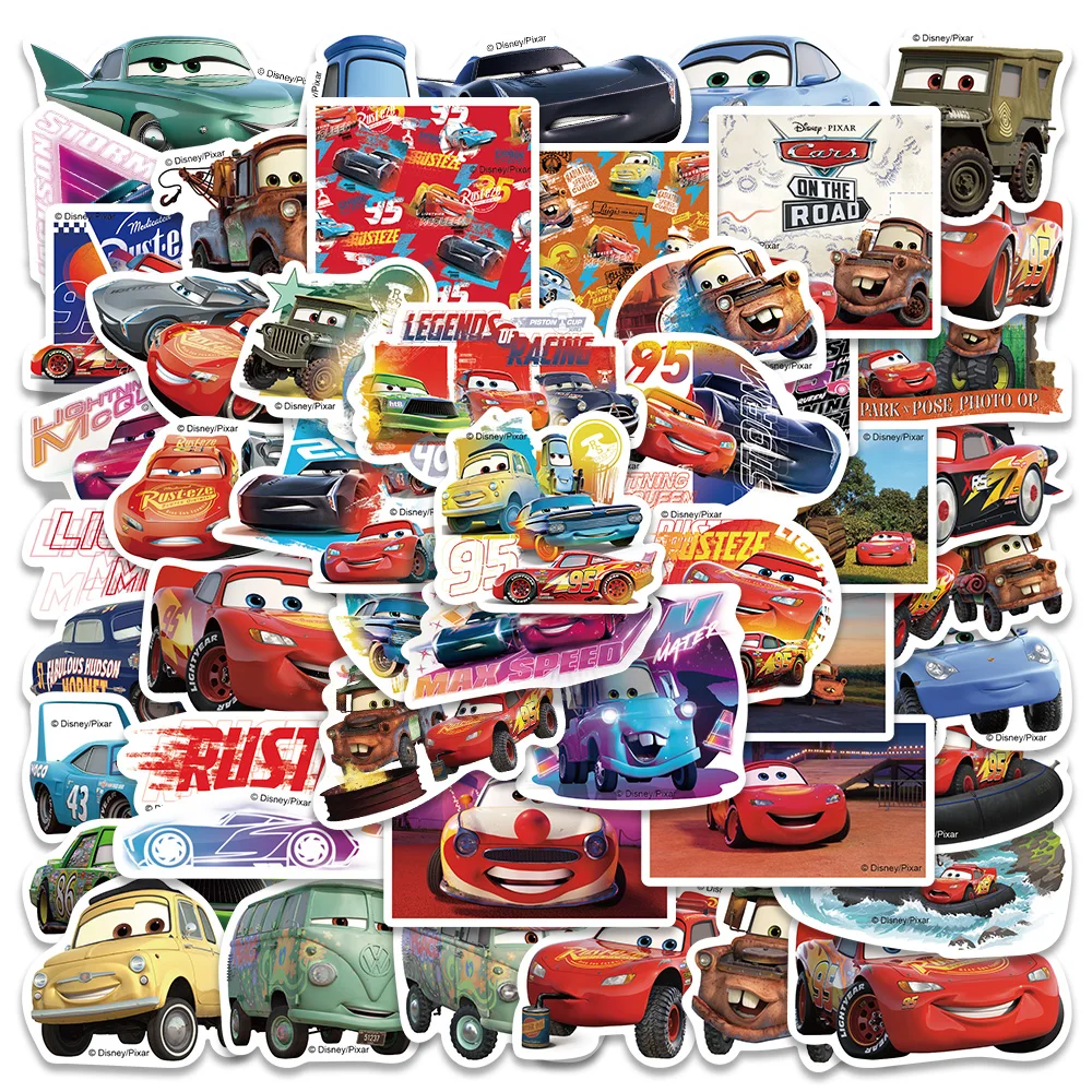 50pcs Disney Cartoon Anime Cars Stickers Graffiti per Laptop bottiglia d'acqua bagaglio Notebook vinile decalcomanie impermeabili giocattolo per bambini