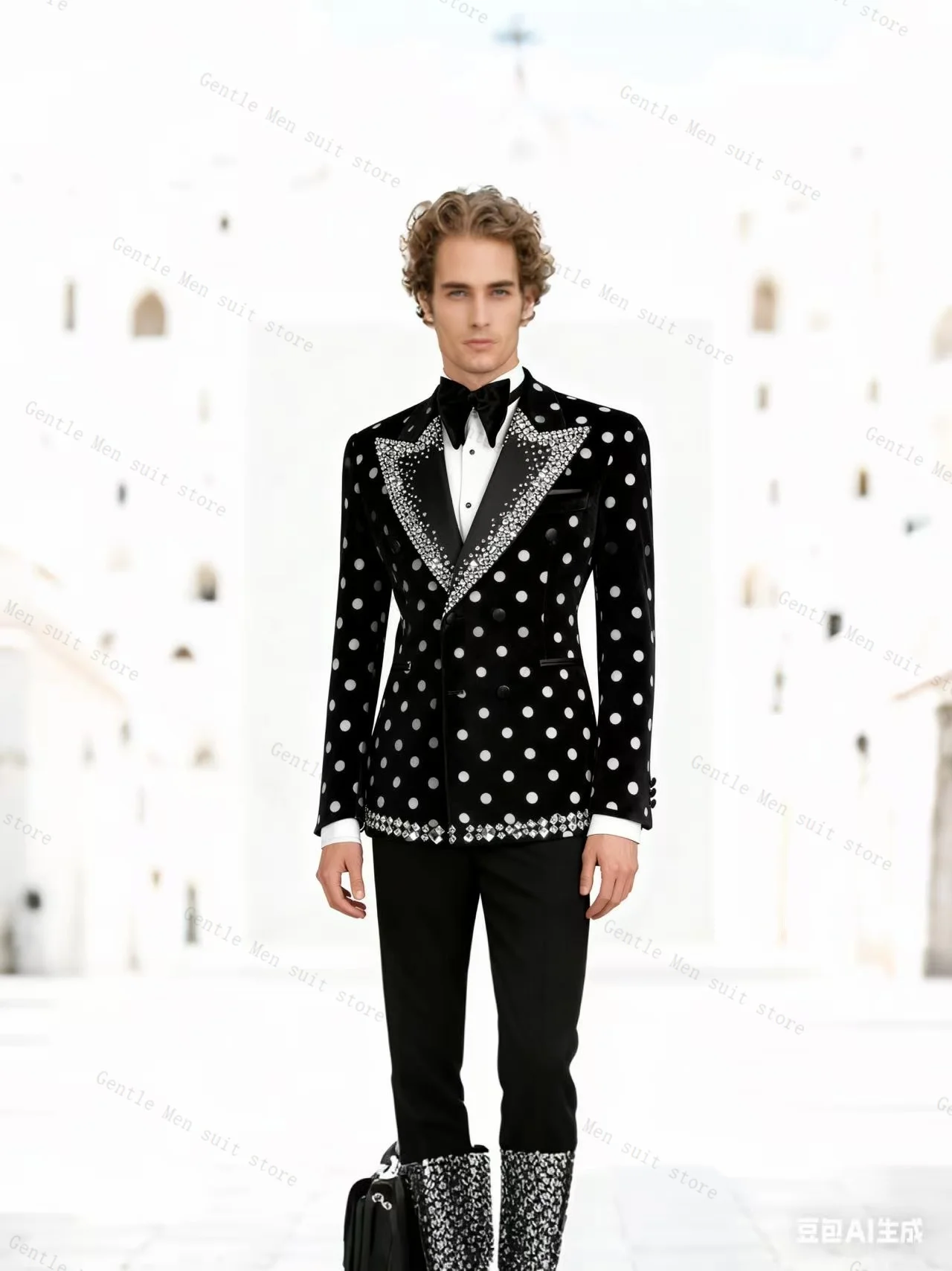 

Black Crystals Men Suit Set 2 Piece Blazer+Pants Trousers Cotton Wedding Tuxedos Formal Office Jacket Prom Coat Customized