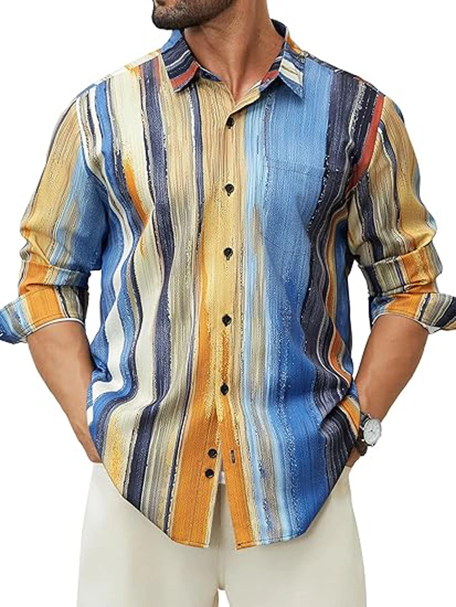 

Men's Natural Plant Zebra Print Flower 3D Printed Shirt Long Sleeve Lapel Button Hawaiian Beach Shirt Outdoor Men's Top