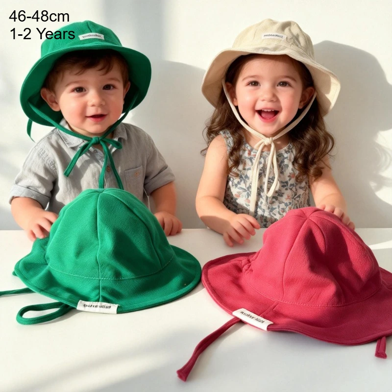 Baby Mädchen Fischerhut 46-48cm Frühling Sommer Neue Kinder Verstellbare Breitrand-Kappe Jungen Sonnenschutz-Kappen Kleinkind Sonnenhut