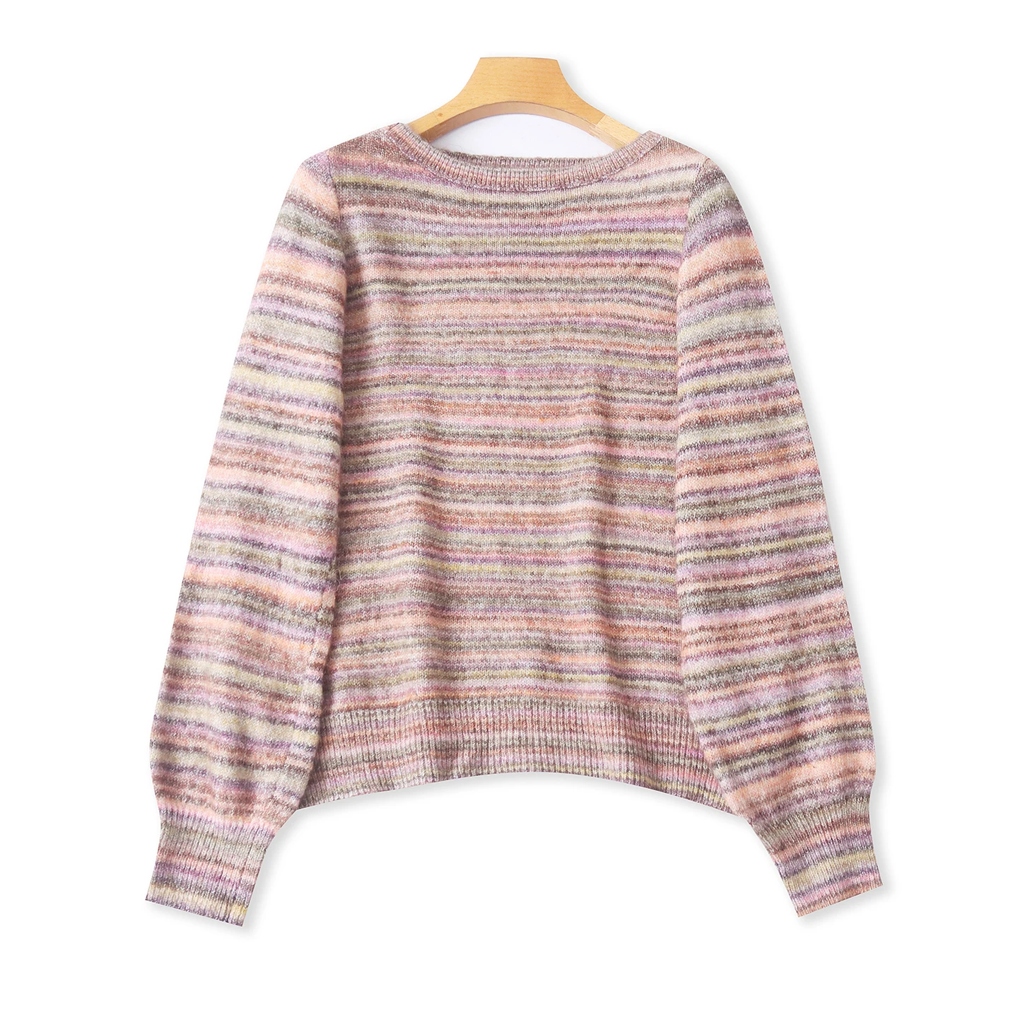 

Осенне-зимний женский свитер с круглым вырезом, в полоску, с лоскутным узором, милый повседневный вязаный свитер, модный, универсальный, с длинными рукавами