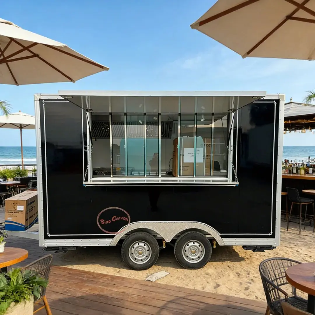 

Customizable FRP Food Cart Trailer for Outdoor Fast Food Business with Sink Refrigerator Exhaust Fan