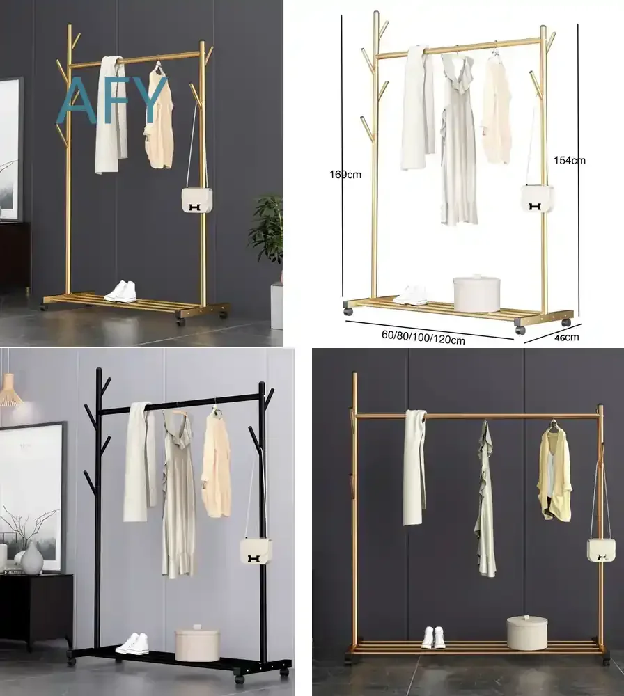 Simple Single Pole Standing Coat Rack With Wheels for Home Office Bedroom Living Room Use Metal Floor Clothes Hanger Rack