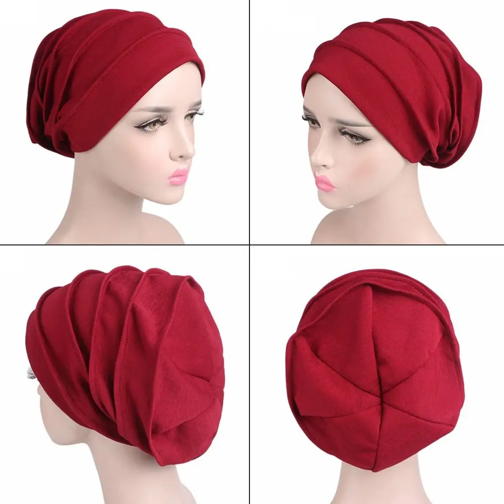 New Elastic Cloth Head Cap Hat Muslim Scarf Cap Ruffle Hat Women Chemo Cap Breathe Hat