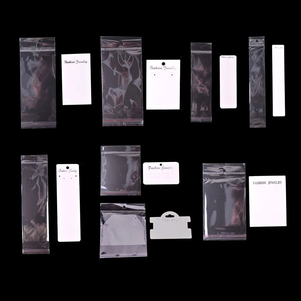 30–50 Sets Display-Karte mit Opp-Beuteln, transparente, selbstklebende Plastiktüte für handgefertigte Schmuck-Halsketten- und Armbandverpackungen