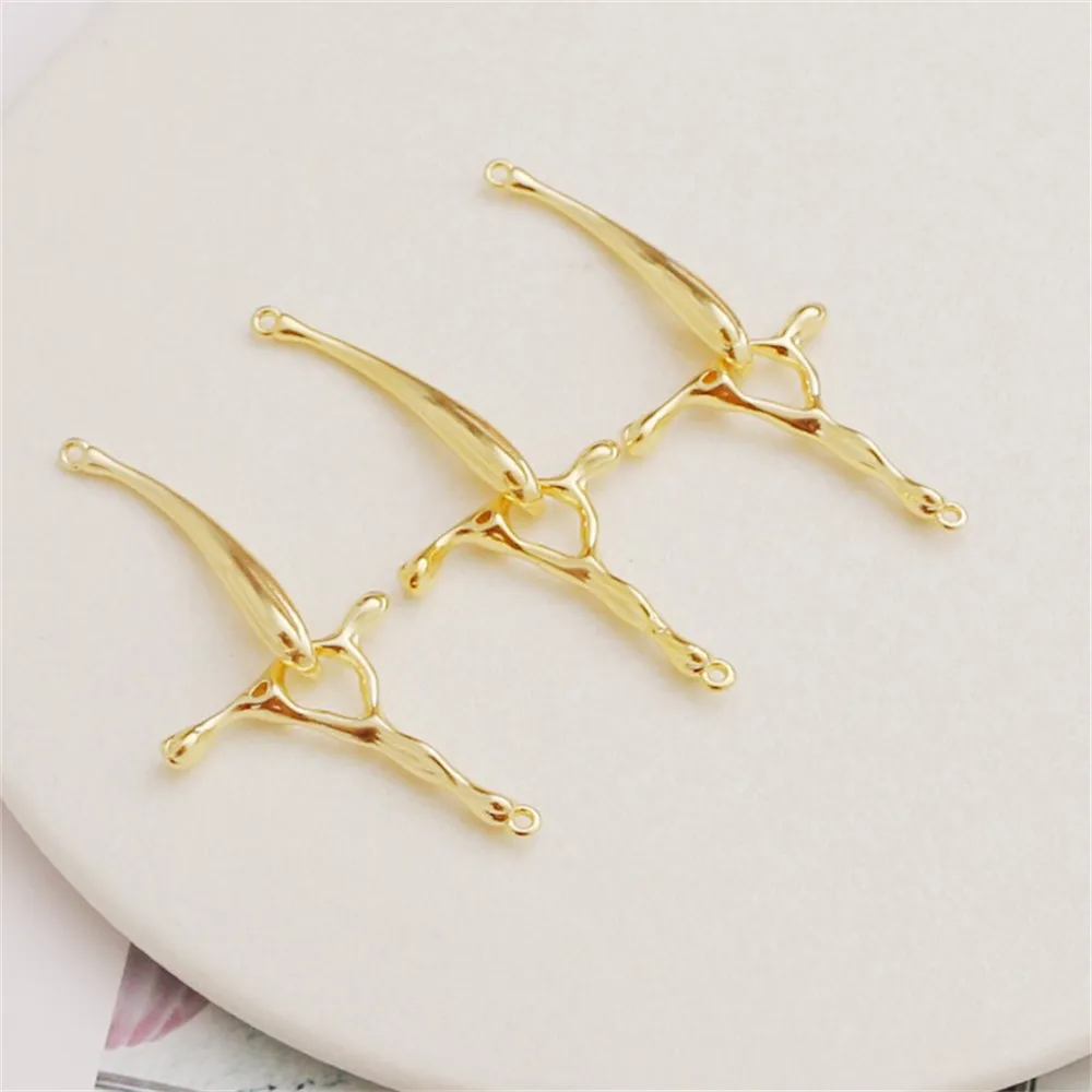 

14k Gold Electroplating Irregular Branch Hook Double Hanging Connection Beaded Diy Jewelry Accessories Necklace Bracelet Charm