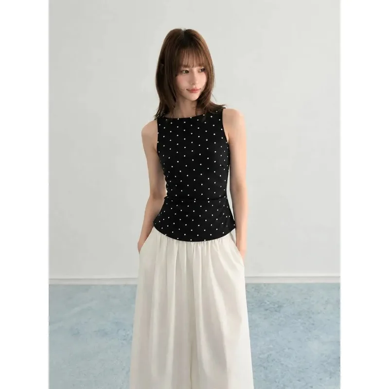 Women Polka Dot Sleeveless Tank Top Racerback Cover Underarm Fat Casual Inner Outer Summer Slim Vest