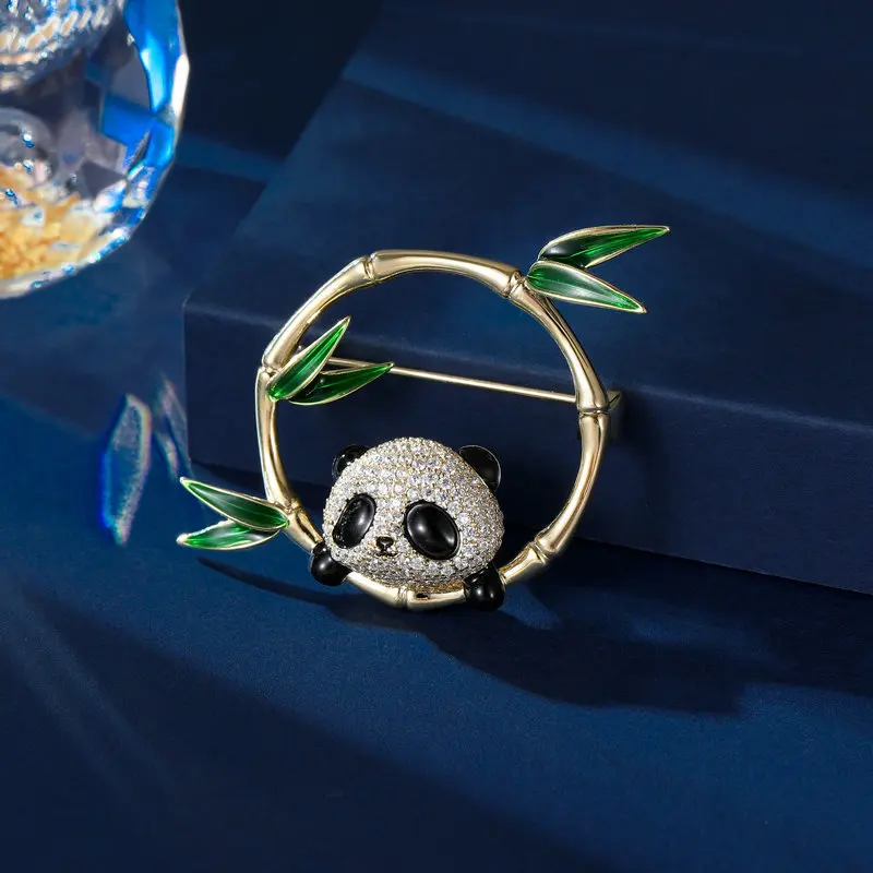 

China-Chic New Chinese High-End Accessories Brooch Niche Design Chinese Bamboo Rising Cute Panda Brooch