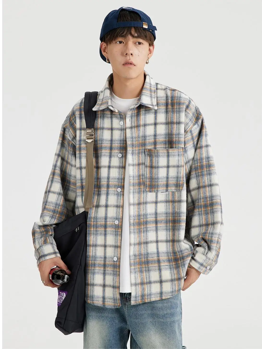 

Men's Casual Long Sleeve Plaid Shirt Spring Autumn Japanese Retro Style Loose Fit Workwear Jacket Youth Popular Spring 2024