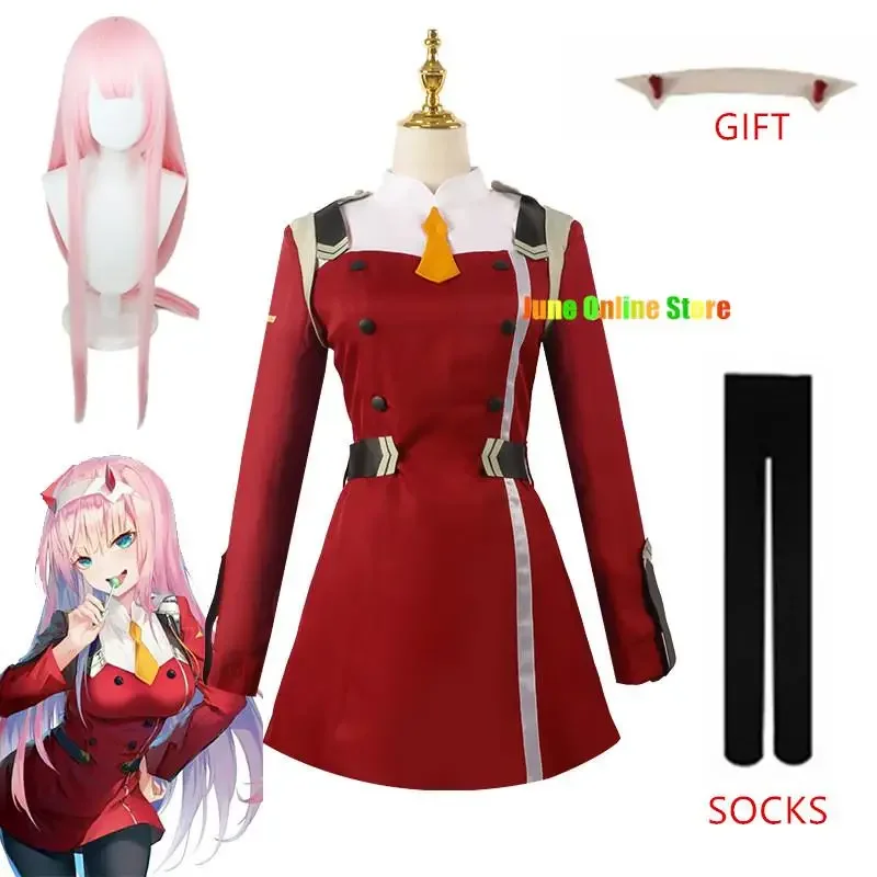 Darling Zero Two Cosplay Costume para Mulheres, Jogo, Vestido Sexy, Headband, Peruca, Sapatos, 02